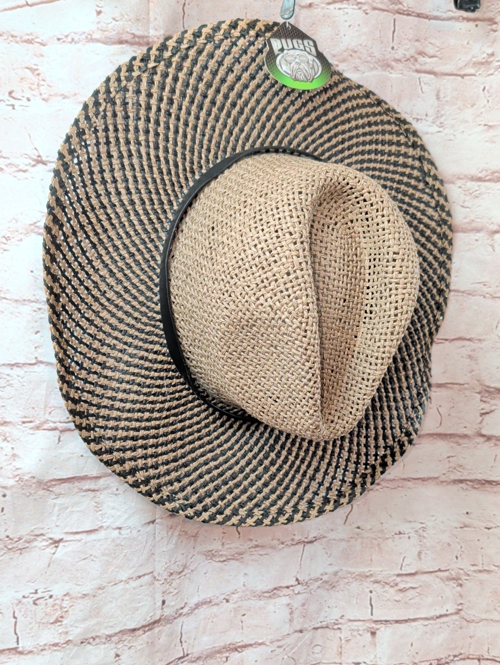 Pugs Striped Straw Fedora Hat - Black & Tan  New Nwt